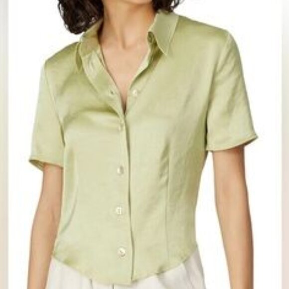 Sz S Nanushka Green Short Sleeve Button Down Blouse - Picture 1 of 8